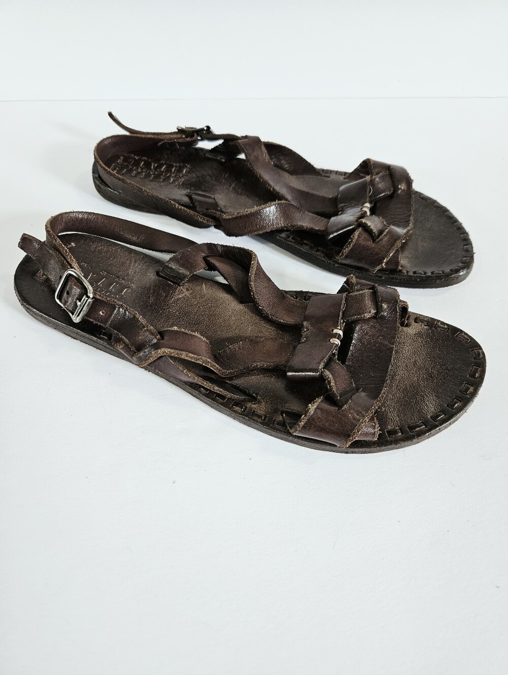 Silvano Sassetti Luxury Italian Brown Leather Hand Crafted Jerusalem Sandals 39